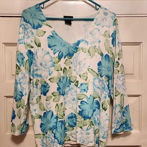 RQT V-neck Pullover Sweater, 3/4 Sleeve Rayon, Nylon, Soft,Vibrant Colorful